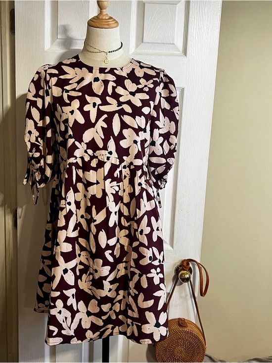 New Wednesdays Girl Bold Bloom Floral Pleated Tie Sleeve Festival Mini Dress S - Picture 5 of 17